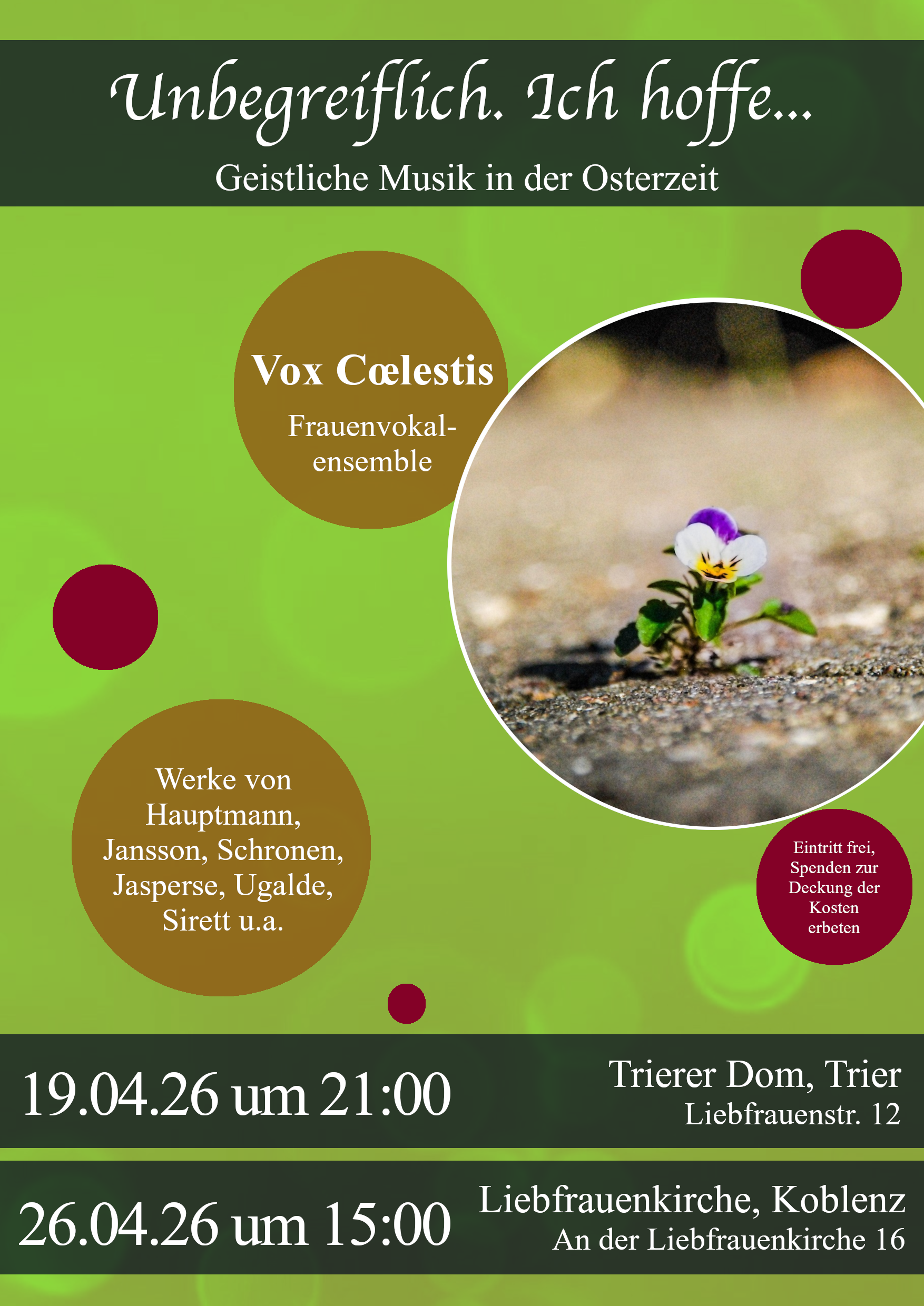 Plakat Unbegreiflich. Ich hoffe, Vox coelestis, Trier, Koblenz